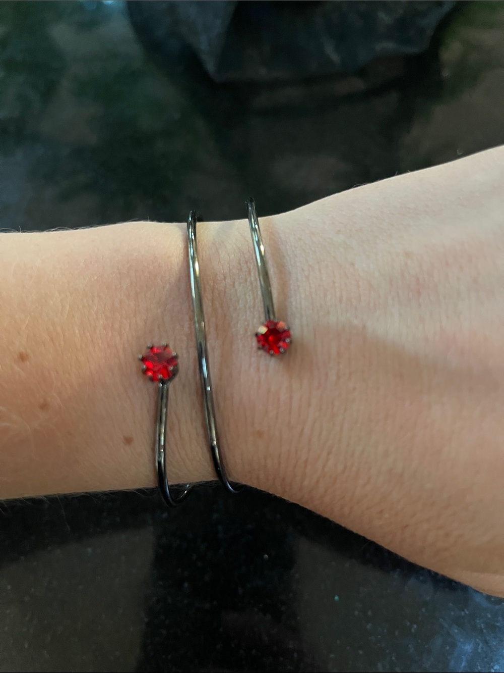 Open Cuff Bracelet with Red Crystal Accents - Women Jewelry